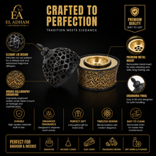 Black & Gold Arabic Calligraphy Incense Burner with Pierced Dome Lid