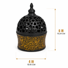 Black & Gold Arabic Calligraphy Incense Burner with Pierced Dome Lid
