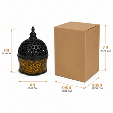 Black & Gold Arabic Calligraphy Incense Burner with Pierced Dome Lid