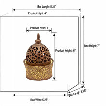 Light Brown & Gold Arabic Calligraphy Incense Burner with Pierced Dome Lid