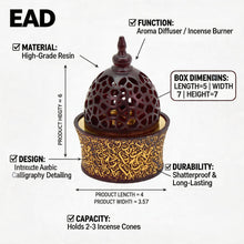 Dark Brown & Gold Arabic Calligraphy Incense Burner with Pierced Dome Lid