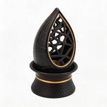 Teardrop Geometric Incense Burner with Gold Trim and Openwork Design - Black-Gold