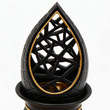 Teardrop Geometric Incense Burner with Gold Trim and Openwork Design - Black-Gold