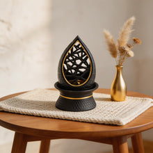 Teardrop Geometric Incense Burner with Gold Trim and Openwork Design - Black-Gold