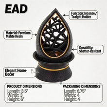 Teardrop Geometric Incense Burner with Gold Trim and Openwork Design - Black-Gold