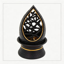 Teardrop Geometric Incense Burner with Gold Trim and Openwork Design - Black-Gold