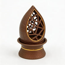 Teardrop Geometric Incense Burner with Gold Trim and Openwork Design - Light Brown