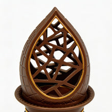 Teardrop Geometric Incense Burner with Gold Trim and Openwork Design - Light Brown