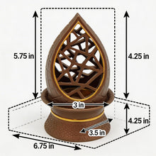 Teardrop Geometric Incense Burner with Gold Trim and Openwork Design - Light Brown