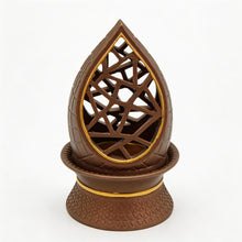 Teardrop Geometric Incense Burner with Gold Trim and Openwork Design - Light Brown