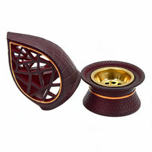 Teardrop Geometric Incense Burner with Gold Trim and Openwork Design - Dark Brown