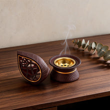 Teardrop Geometric Incense Burner with Gold Trim and Openwork Design - Dark Brown
