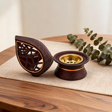 Teardrop Geometric Incense Burner with Gold Trim and Openwork Design - Dark Brown