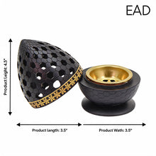 Honeycomb Pattern Incense Burner with Gold Inner Cup and Pierced Dome Lid - Black-Gold