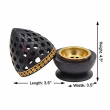 Honeycomb Pattern Incense Burner with Gold Inner Cup and Pierced Dome Lid - Black-Gold