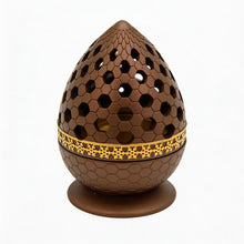 Honeycomb Pattern Incense Burner with Gold Inner Cup and Pierced Dome Lid - Light Brown