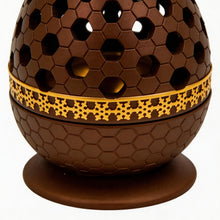 Honeycomb Pattern Incense Burner with Gold Inner Cup and Pierced Dome Lid - Light Brown