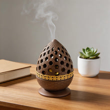 Honeycomb Pattern Incense Burner with Gold Inner Cup and Pierced Dome Lid - Light Brown