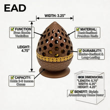 Honeycomb Pattern Incense Burner with Gold Inner Cup and Pierced Dome Lid - Light Brown