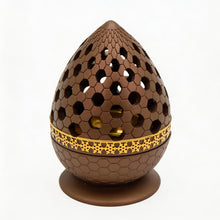 Honeycomb Pattern Incense Burner with Gold Inner Cup and Pierced Dome Lid - Light Brown