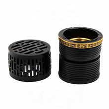 Geometric Cylindrical Incense Burner with Gold Accent Band - Black-Gold