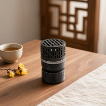 Geometric Cylindrical Incense Burner with Gold Accent Band - Black-Silver
