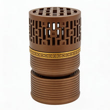 Geometric Cylindrical Incense Burner with Gold Accent Band - Black-Light Brown