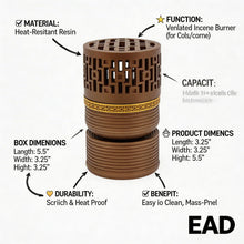 Geometric Cylindrical Incense Burner with Gold Accent Band - Black-Light Brown