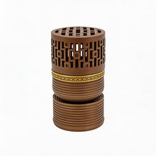 Geometric Cylindrical Incense Burner with Gold Accent Band - Black-Light Brown