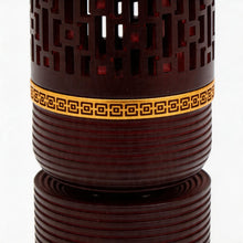 Geometric Cylindrical Incense Burner with Gold Accent Band - Black-Dark Brown