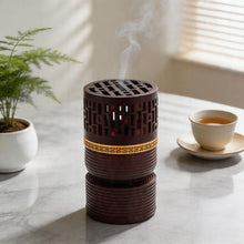 Geometric Cylindrical Incense Burner with Gold Accent Band - Black-Dark Brown