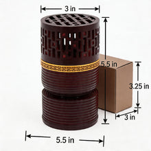 Geometric Cylindrical Incense Burner with Gold Accent Band - Black-Dark Brown
