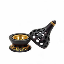 Arabesque Honeycomb Dome Incense Burner with Gold Inner Bowl - Black-Gold