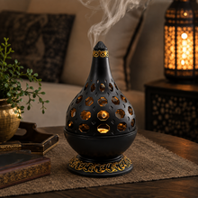 Arabesque Honeycomb Dome Incense Burner with Gold Inner Bowl – Black & Gold