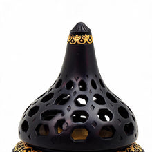 Arabesque Honeycomb Dome Incense Burner with Gold Inner Bowl - Black-Gold