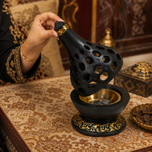 Arabesque Honeycomb Dome Incense Burner with Gold Inner Bowl – Black & Gold