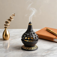 Arabesque Honeycomb Dome Incense Burner with Gold Inner Bowl - Black-Gold
