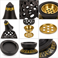 Arabesque Honeycomb Dome Incense Burner with Gold Inner Bowl - Black-Gold