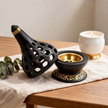 Arabesque Honeycomb Dome Incense Burner with Gold Inner Bowl - Black-Gold