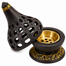 Arabesque Honeycomb Dome Incense Burner with Gold Inner Bowl – Black & Gold