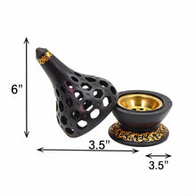 Arabesque Honeycomb Dome Incense Burner with Gold Inner Bowl - Black-Gold