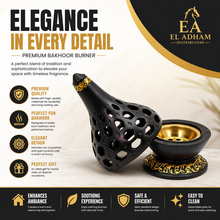 Arabesque Honeycomb Dome Incense Burner with Gold Inner Bowl - Black-Gold
