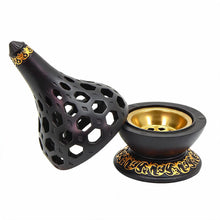Arabesque Honeycomb Dome Incense Burner with Gold Inner Bowl - Black-Gold