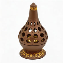 Arabesque Honeycomb Dome Incense Burner with Gold Inner Bowl - Light Brown