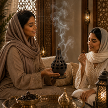 Arabesque Honeycomb Dome Incense Burner with Gold Inner Bowl - Light Brown