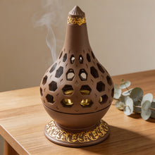 Arabesque Honeycomb Dome Incense Burner with Gold Inner Bowl - Light Brown