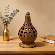 Arabesque Honeycomb Dome Incense Burner with Gold Inner Bowl - Light Brown