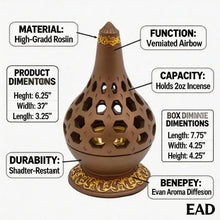 Arabesque Honeycomb Dome Incense Burner with Gold Inner Bowl - Light Brown