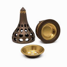 Arabesque Honeycomb Dome Incense Burner with Gold Inner Bowl - Light Brown