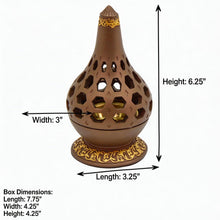Arabesque Honeycomb Dome Incense Burner with Gold Inner Bowl - Light Brown
